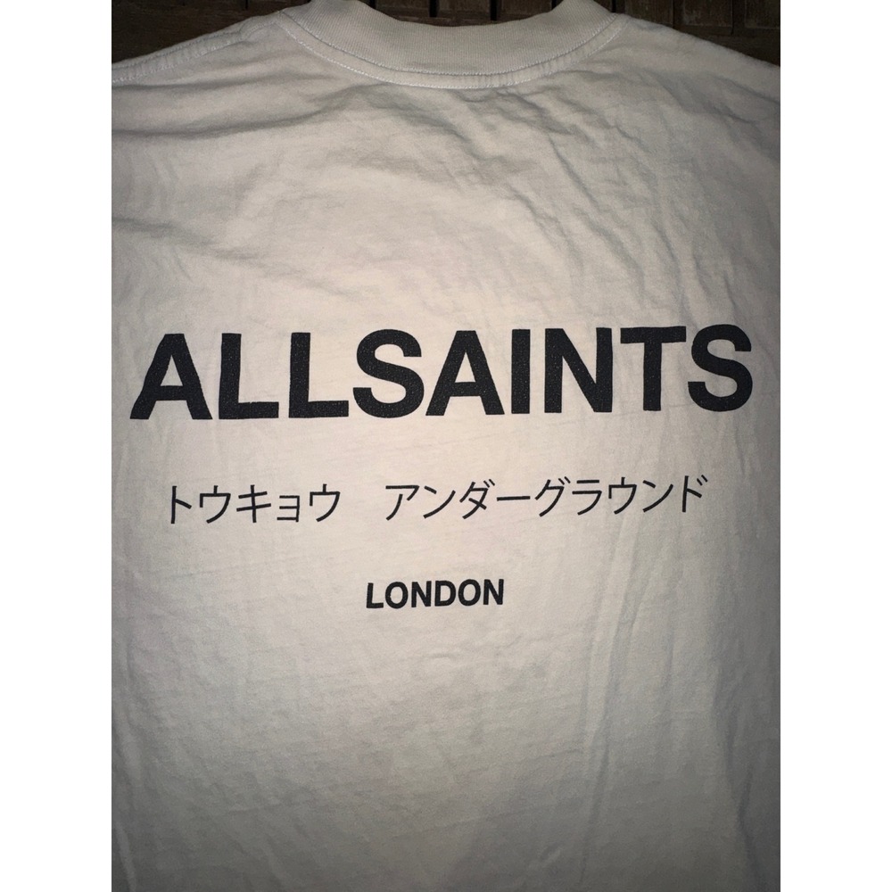 AllSaints Underground Oversized T-Shirt Mens Medium Ecru Tokyo London Logo - Picture 7 of 10